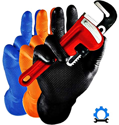 HYGONORM 50x Guantes Desechables Antideslizante - Tarea Pesada Escamas De Pescado Guantes De Nitrilo Sin Látex y Polvo AQL 1.5 Mecánico Químico Industria Lavado Conserje Limpieza (M (7-8), Azul)