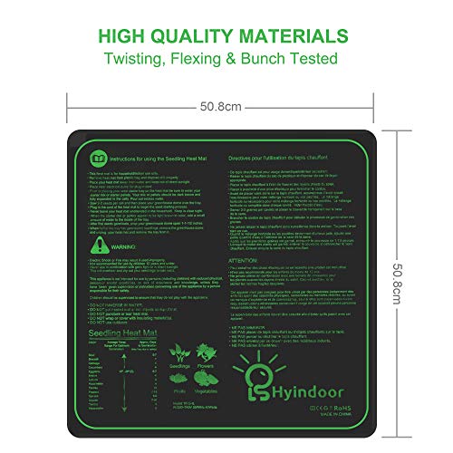 Hyindoor Almohadilla Calefactora para Plantas de Semillero Manta Térmica Impermeable de Plántuas Interior para Invernadero Hidropónico 50.8 x 50.8cm