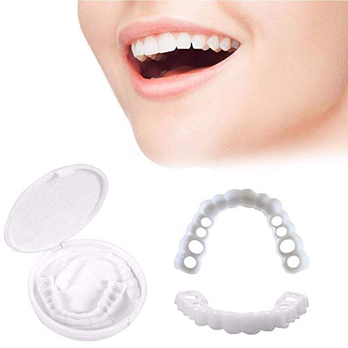 HZZ Diente De CosméTica Dentadura De Silicona Dientes Temporales Kit De Relleno CóModas Adulto Blanqueamiento Comfort CosméTicos,1 Pair (Upper Teeth Lower Teeth)