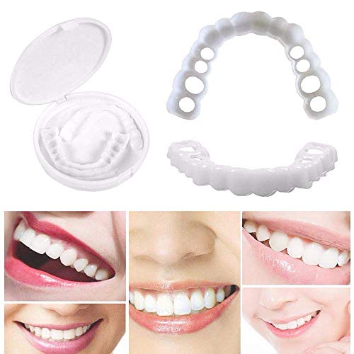 HZZ Diente De CosméTica Dentadura De Silicona Dientes Temporales Kit De Relleno CóModas Adulto Blanqueamiento Comfort CosméTicos,1 Pair (Upper Teeth Lower Teeth)