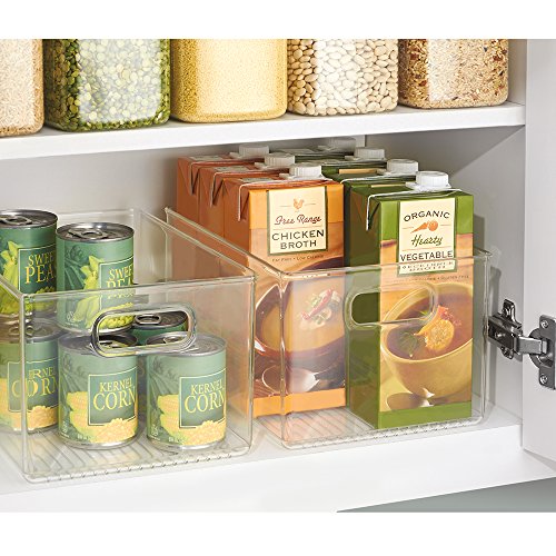 iDesign Caja transparente con asas, organizador de cocina extragrande de plástico, caja organizadora sin tapa para los armarios o el frigorífico, transparente