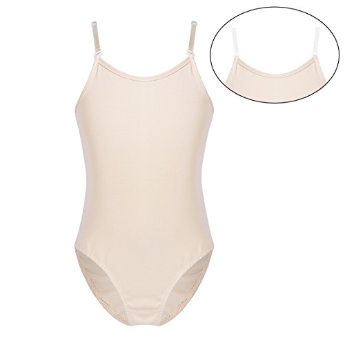 IEFIEL Maillot Ballet Niña Tirantes Ajustables Maillot Gimnasia Titmica sin Mangas Body de Danza Baile Leotardo Gimnasia Rítmica Traje Deportivo Fitness Elastico Beige 12-14 años