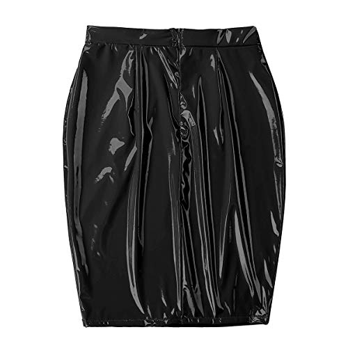 iiniim Falda Mujer de Cuero PU Sexy Falda Tubo Cintura Alta Atractiva Mini Falda Lápiz Corta de Charol Elegante para Fiesta Casual Damas Shiny Wet Look Bodycon Clubwear Negro M