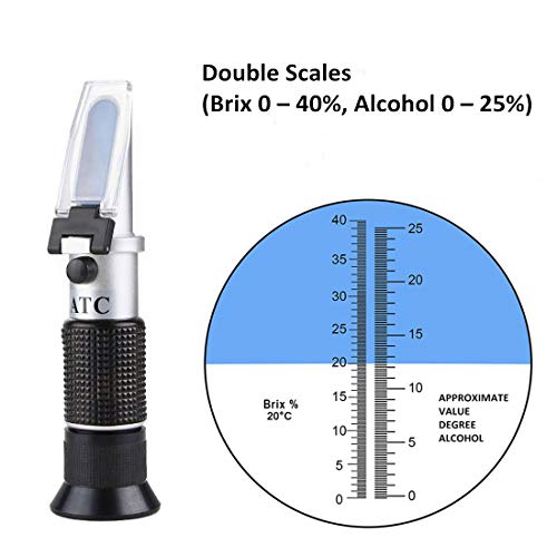 iitrust Enólogo Refractómetro con ATC para Viticultor para Medir el Contenido de Azúcar y Alcohol en el Jugo de UVA Original (Azúcar: 0-40%, Alcohol: 0-25%)