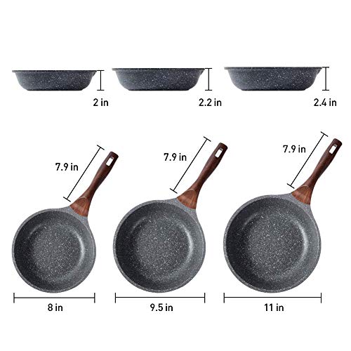 ilimiti 28CM Sartén de Piedra 28cm, 28cm sartenes antiadherentes 11INCH PFOA Free, Mango ergonómico, sarten de Piedra Antiadherente Apta para Todo Tipo de Cocina, Apto para Inducción y Lavavajillas