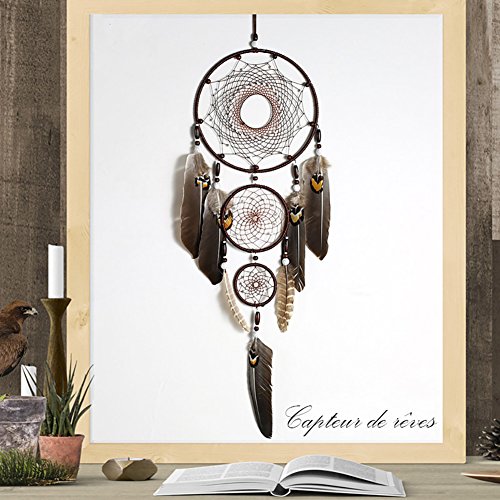 IMMIGOO Atrapasueños Indio Dream Catcher Tradicional Hecho a Mano Pared Hogar Habitacione Decoración Chica Regalo - Marrón