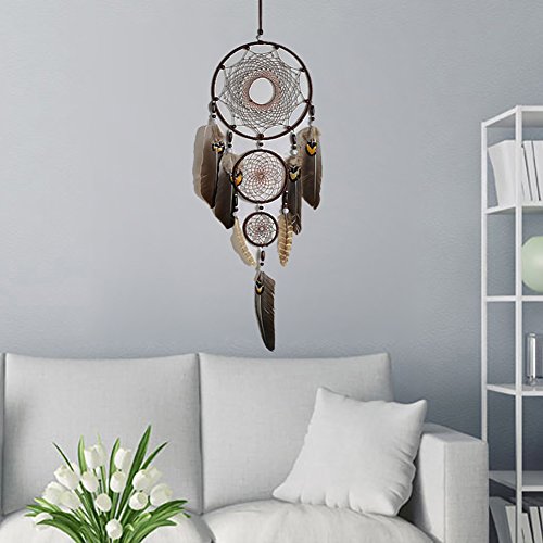 IMMIGOO Atrapasueños Indio Dream Catcher Tradicional Hecho a Mano Pared Hogar Habitacione Decoración Chica Regalo - Marrón