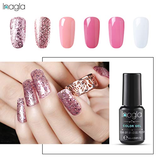 Inagla Esmaltes de Uñas en Gel UV LED, 6pcs Esmaltes Semipermanentes, Pintauñas de 8ml 001