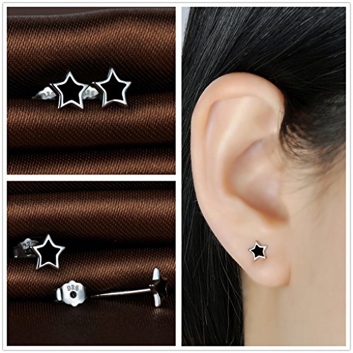 Infinite U – PLATA DE LEY 925 negro epoxi estrella/corazón/Cruz Ear Studs Pendientes Earbob Para Mujeres/niñas colgante de, 3 pares