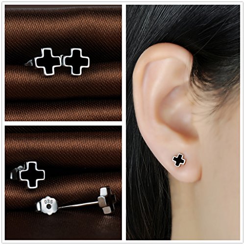 Infinite U – PLATA DE LEY 925 negro epoxi estrella/corazón/Cruz Ear Studs Pendientes Earbob Para Mujeres/niñas colgante de, 3 pares