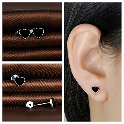 Infinite U – PLATA DE LEY 925 negro epoxi estrella/corazón/Cruz Ear Studs Pendientes Earbob Para Mujeres/niñas colgante de, 3 pares