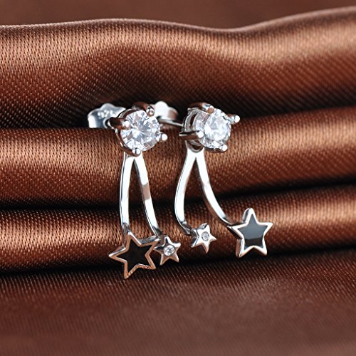 Infinito U - Pendientes de Plata con Estrellas Negras y Diamante, Idea Regalo para Mujer Chicas