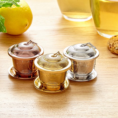 Infusor de Té suelto (Juego de 2) de Apace - con Cuchara de Té y Bandeja de Goteo – Bola infusora, Colador y Filtro de Acero inoxidable ultra fino para una Experiencia de Té o Infusión superior