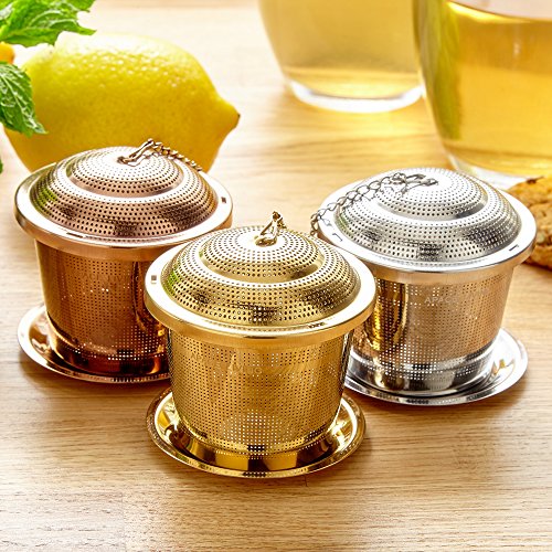 Infusor de Té suelto (Juego de 2) de Apace - con Cuchara de Té y Bandeja de Goteo – Bola infusora, Colador y Filtro de Acero inoxidable ultra fino para una Experiencia de Té o Infusión superior