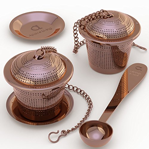 Infusor de Té suelto (Juego de 2) de Apace - con Cuchara de Té y Bandeja de Goteo – Bola infusora, Colador y Filtro de Acero inoxidable ultra fino para una Experiencia de Té o Infusión superior