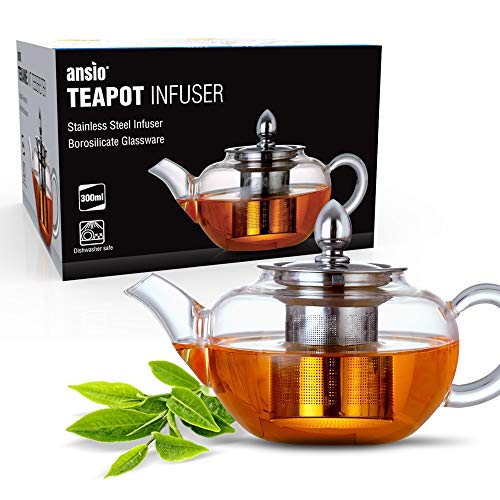 Infusor de tetera de vidrio 300 ml Borosilicato 304 Tapa de acero inoxidable Infusor de tetera de hojas sueltas