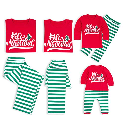 Inlefen Padre Niño Navidad Traje Navidad árbol impresión Padre Mamá Niño Manga Larga Pijama