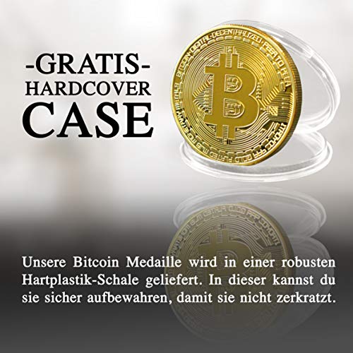 innoGadgets Medalla Bitcoin física recubierta de oro auténtico de 24 quilates. En un cofre noble para una verdadera pieza de coleccionista