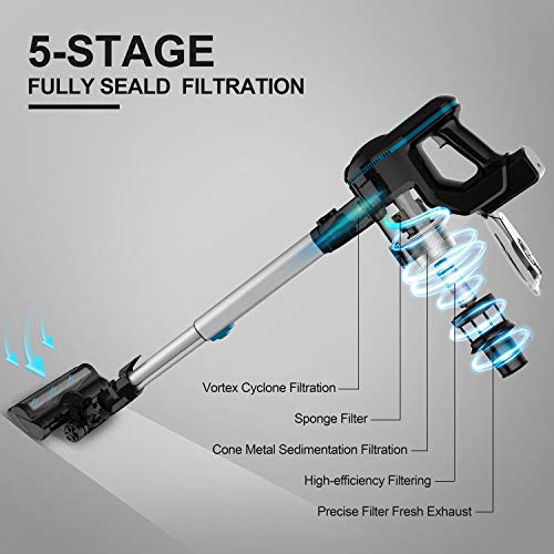 INSE Aspirador Escopa Sin Cable, 4 en 1 Vertical Escopa y de Mano Aspirador Sin Cable, Autonomía hasta 45min, Filtración de 3 Etapas, Capacidad 1.2L, Gran Cepillo Motorizado, Luz LED