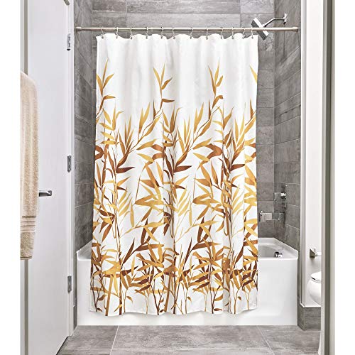 InterDesign Anzu Cortina de ducha | Cortina de baño lavable a máquina de 183 x 183 cm | Cortinas modernas con estampado floral para bañera o plato de ducha | Poliéster marrón