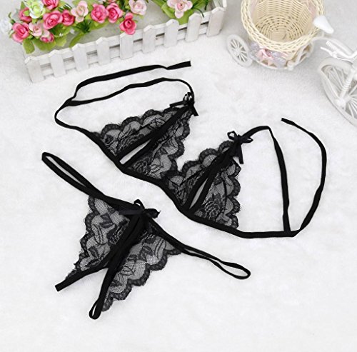 Internet Conjunto lencería, Ropa Interior del cordón de Las Mujeres Ropa de Dormir G-Secuencia de la Ropa Ropa de Dormir (Negro)