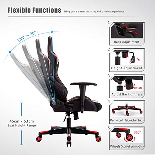 IntimaTe WM Heart Silla Gamer, Silla Gaming Silla Escritorio Giratoria, Altura Ajustable Respaldo Inclinable hasta 135 ° con Apoyabrazos Fijos (Rojo)