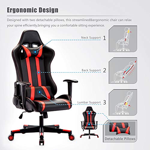 IntimaTe WM Heart Silla Gamer, Silla Gaming Silla Escritorio Giratoria, Altura Ajustable Respaldo Inclinable hasta 135 ° con Apoyabrazos Fijos (Rojo)