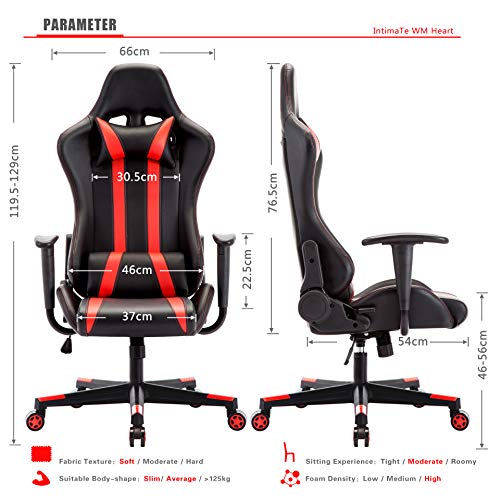 IntimaTe WM Heart Silla Gamer, Silla Gaming Silla Escritorio Giratoria, Altura Ajustable Respaldo Inclinable hasta 135 ° con Apoyabrazos Fijos (Rojo)