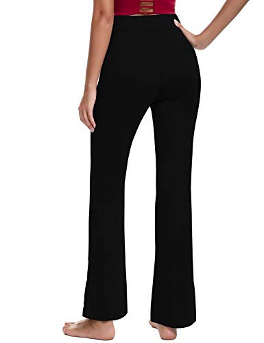 Irevial Pantalones de Yoga para Mujer Modal,100% Algodon,Alta Cintura Elásticos pantalón de Campana con cordón, Casuales Chandal Deportivo Verano,para Pilates Jogger Fitness，Negro