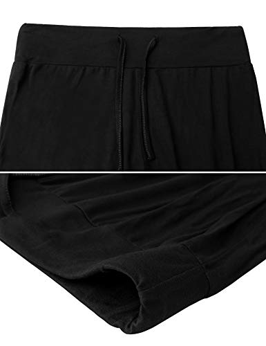 Irevial Pantalones de Yoga para Mujer Modal,100% Algodon,Alta Cintura Elásticos pantalón de Campana con cordón, Casuales Chandal Deportivo Verano,para Pilates Jogger Fitness，Negro