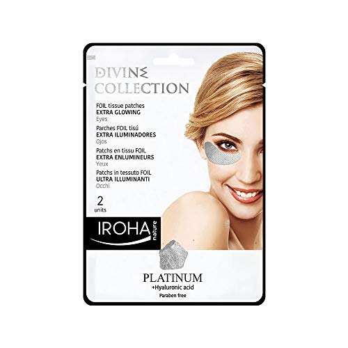 Iroha Nature - Parches Foil para Ojos Divine, Extra Iluminadores, con Platino y Ácido Hialurónico, 2 unidades | Parches Contorno Ojos Platino Extra Glowing