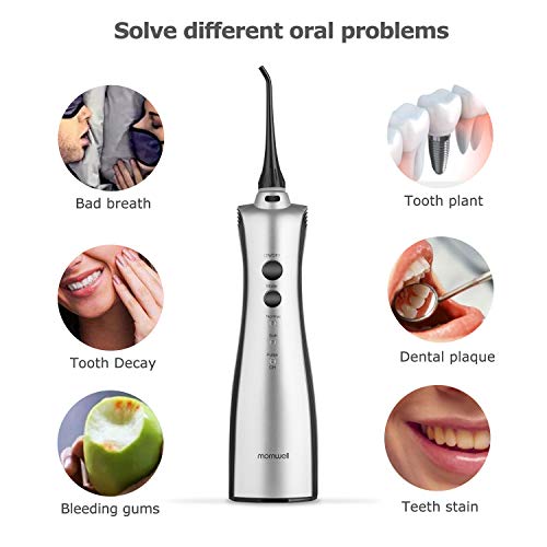 Irrigador Bucal Portátil, Limpiador de Dientes de Irrigador Dental Recargable con 3 Modos de Limpieza y 5 Puntas de Chorro para Aparatos Ortopédicos, Puentes y Coronas, Uso en el Hogar y Viajes, Negro