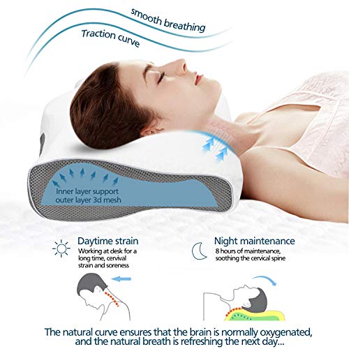 Isincer Almohada Cervical Espuma Ortopedica Ergonomica para El Dolor de Cuello Almohada Cuello Almohada con Cuello de Espuma con Memoria de Contorno, Almohada de Cama ergonómica cervical-60 * 35cm