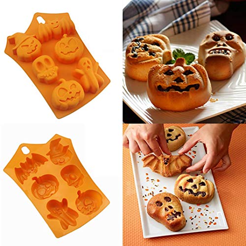 iSuperb 4 Piezas Halloween Molde Silicona Molde Calabaza Murciélago Calavera Fantasma Halloween Molds para Galletas Chocolate Magdalenas Jabones (4 Halloween Molde)