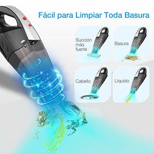 isYoung Aspirador de Coche 12V 6000PA Aspiradora de Mano Portátil Aspirador Potente con Bolsa Uso Seco y Húmedo Fácil y Ligera 120W 600ml Depósito con 2 Filtros Lavables Cepillo y 4.5M Cable