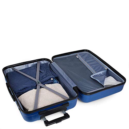 ITACA - Maleta de Viaje Rígida 4 Ruedas Trolley 55 cm ABS Lisas. Equipaje de Mano. Dura Resistente y Ligera. Mango Asas Candado. Vuelos Low Cost Ryanair. T72050, Color Azul