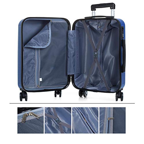 ITACA - Maleta de Viaje Rígida 4 Ruedas Trolley 55 cm ABS Lisas. Equipaje de Mano. Dura Resistente y Ligera. Mango Asas Candado. Vuelos Low Cost Ryanair. T72050, Color Azul