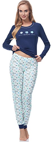 Italian Fashion IF Pijama Camiseta y Pantalones Mujer F3N2ZJ1 M007 (Marino/Azul, S)