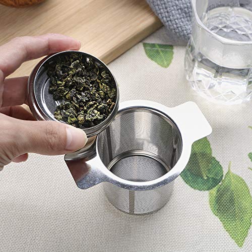 iTimo - Colador de té reutilizable de malla fina, con 2 asas, tapa de acero inoxidable, filtro de té y café