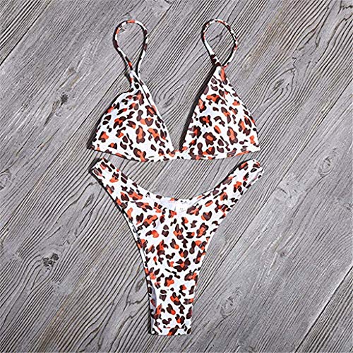 Itvip - Bikini de mujer con estampado de leopardo, triángulo, sin respaldo, tanga sexy, bañador de dos piezas brasileño L marrón