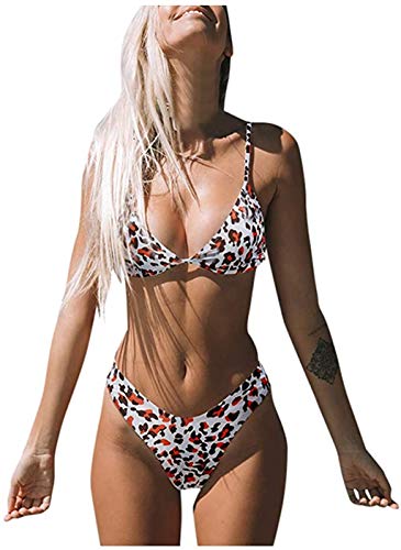 Itvip - Bikini de mujer con estampado de leopardo, triángulo, sin respaldo, tanga sexy, bañador de dos piezas brasileño L marrón