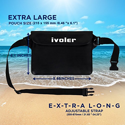 ivoler [2 Unidades] Riñonera Impermeable Universal con Correa de Cintura, Bolsa Estanca para Playa, Floating, Rafting, Kayak, Senderismo, Pesca, Escalada, Camping, etc. (Negro+Negro)