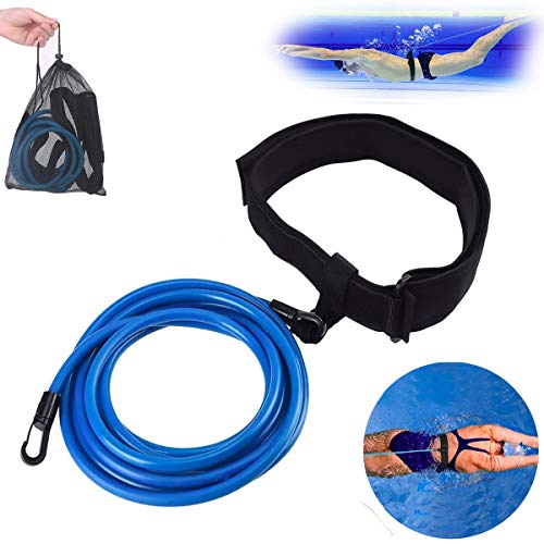 JACHOM Cinturón de entrenamiento para natación, Cinturón de resistencia ajustable, natación elástica, Cinturón de natación para niños y adultos, accesorios piscina