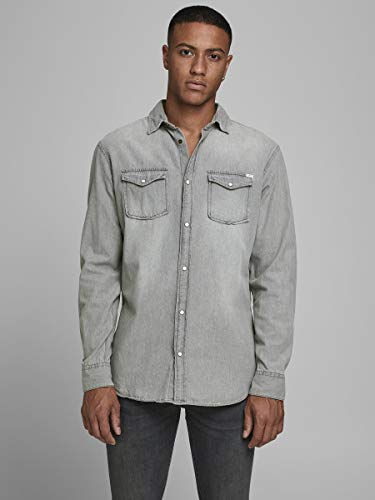 Jack & Jones Jjesheridan Shirt L/s Camisa Vaquera, Gris (Light Grey Denim Fit:Slim), X-Large para Hombre