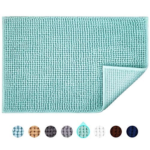 JARITTO Alfombra de Baño Antideslizante Alfombrilla de Baño Absorbente Tapete del Piso de Microfibra de Chenilla Lavable a Máquina Suave para Salida de la Ducha Inodoro Cocina 40 x 60 cm (Cian Claro)