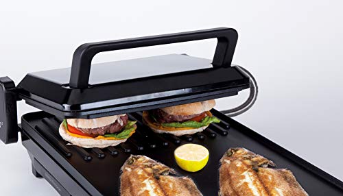 Jata GR268 Plancha de Asar y Grill DUO Superficie Mixta 41 x 25 cm con Apertura 180° Antiadherente Libre de PFOA con Bandeja Colectora de Salsas