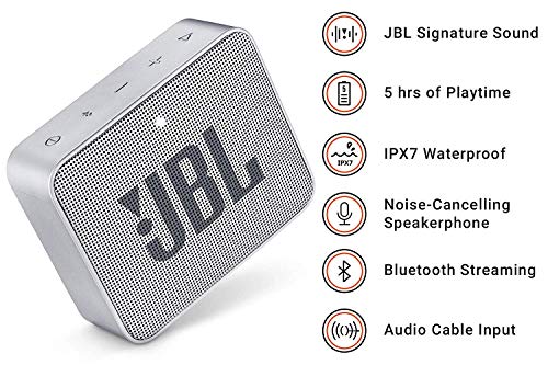 JBL GO 2 - Altavoz inalámbrico portátil con Bluetooth, resistente al agua (IPX7), hasta 5 h de reproducción con sonido de alta fidelidad, gris