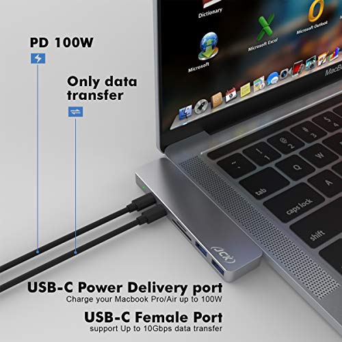 JCK USB C Hub MacBook Pro Air, Adaptador Tipo C Hub 7 en 1, Thunderbolt 3, PD 100W, 4K HDMI, USB 3.0, Ranura para Tarjeta TF/SD, Adaptador USB C para MacBook Pro 2020-2016, MacBook Air 2020-2018