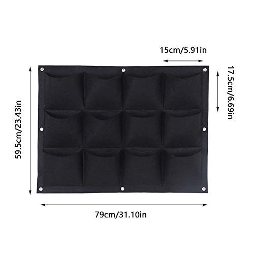 Jeffergarden 12-Pockets Degradable Vertical Colgante Planta de jardín Bolsa de Cultivo como contenedor Macetero(Negro)