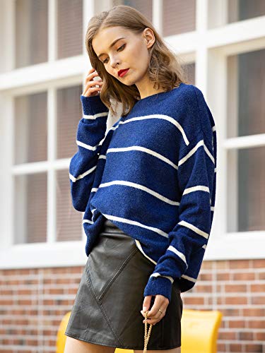 Jersey Mujer Punto Camiseta Manga Larga Sueter Invierno Jersey Rayas Basico Suelto Jerseys Camisa Tops Pull-Over Suéter Mujer Primavera Otoño Azul